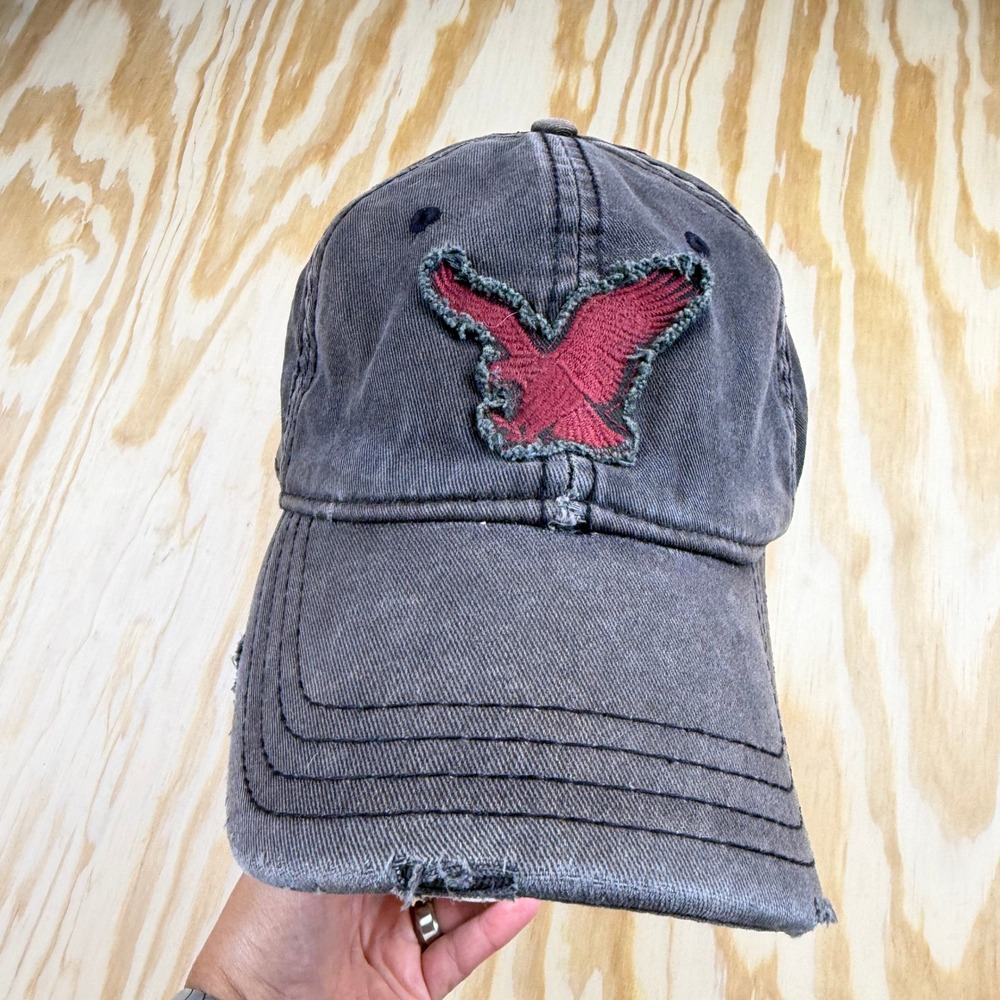 Y2K Vintage American Eagle Outfitters Mens Distressed Eagle Logo Hat Gray S/M